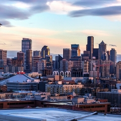 Seattle From Queen Anne Panorama.jpg To order a print please email me at  Mike Reid Photography : sunset, sunrise, seattle, northwest photography, dramatic, beautiful, washington, washington state photography, northwest images, seattle skyline, city of seattle, puget sound, kerry park