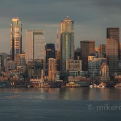 Seattle Dusk Skyline from Alki Panorama To order a print please email me at  Mike Reid Photography