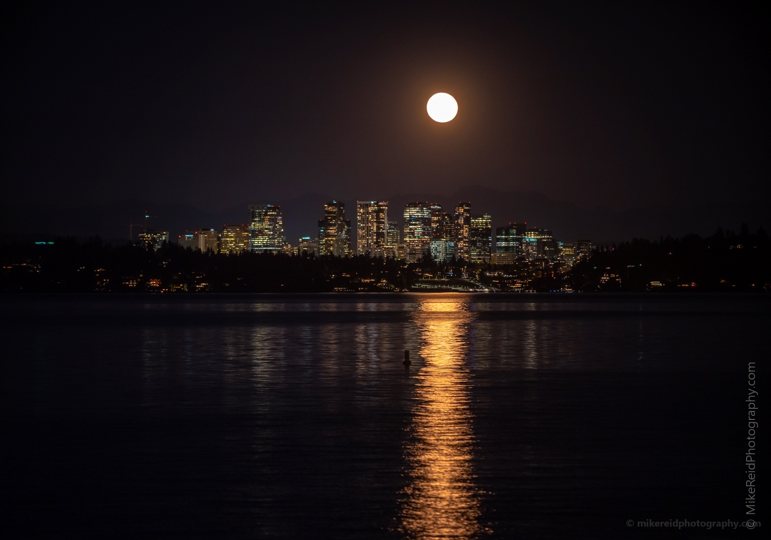 Moon Over Bellevue Reflection