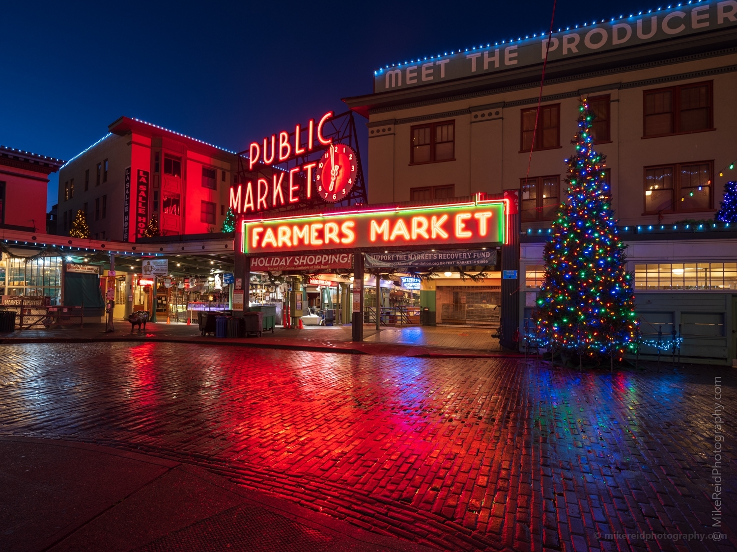Pike Place Market Christmas Lights Reflection 