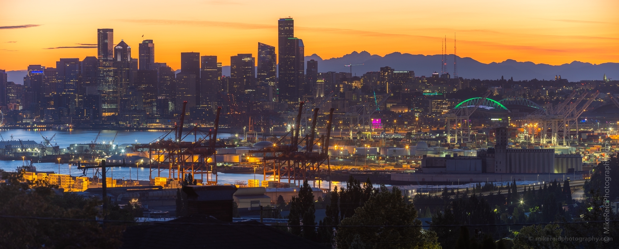 Seattle Sunset Skyline from West Seattle Panorama 