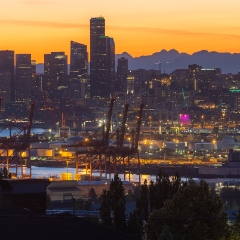 Seattle Sunset Skyline from West Seattle Panorama To order a print please email me at  Mike Reid Photography : sunset, sunrise, seattle, northwest photography, dramatic, beautiful, washington, washington state photography, northwest images, seattle skyline, city of seattle, puget sound, aerial san juan islands, west seattle, medium format