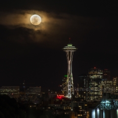 Space Needle Full Moon Rise To order a print please email me at  Mike Reid Photography