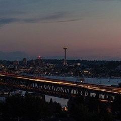 Wide Seattle Cityscape With Bridge To order a print please email me at  Mike Reid Photography : sunset, sunrise, seattle, northwest photography, dramatic, beautiful, washington, washington state photography, northwest images, seattle skyline, city of seattle, puget sound, aerial san juan islands