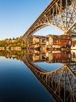 Seattle Lake Union Houseboats and Aurora Bridge Vertical Reflection