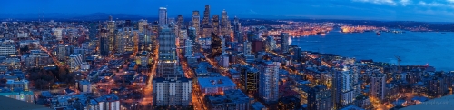 Space Needle View of Seattle at Dusk