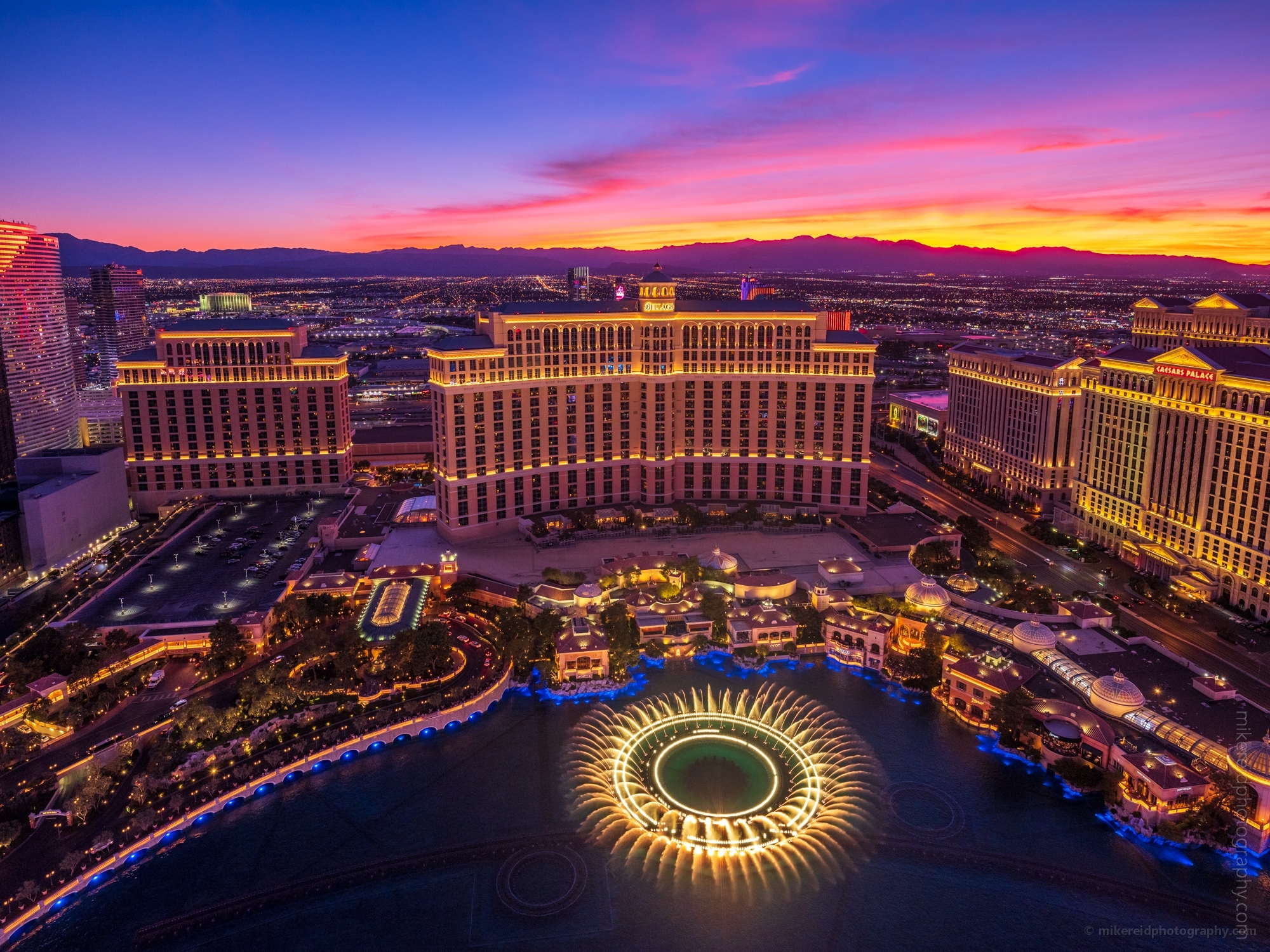 Vegas Photography Bellagio Fountains Sunset
