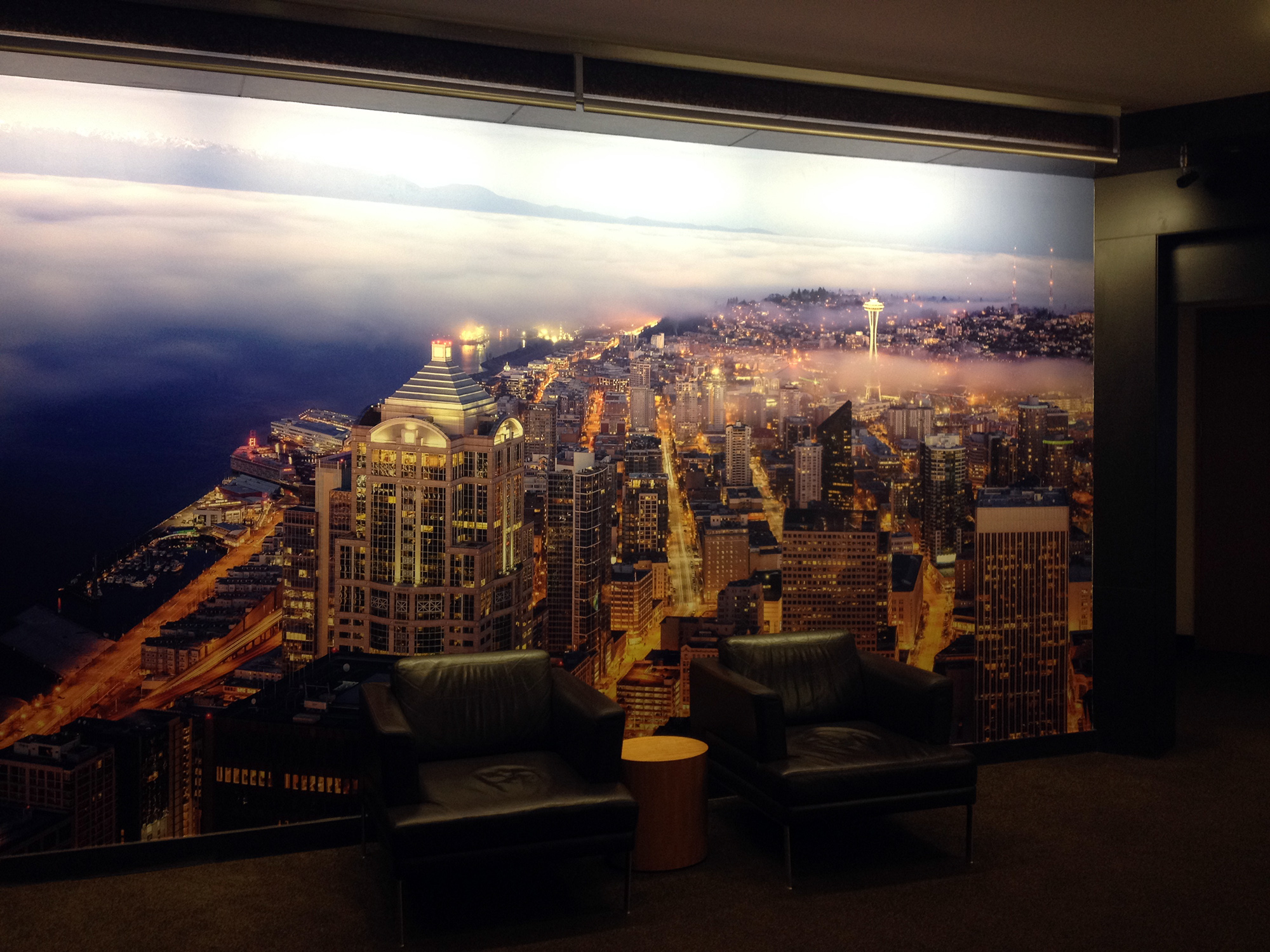 Actual large photographic installation at Columbia Center in Seattle