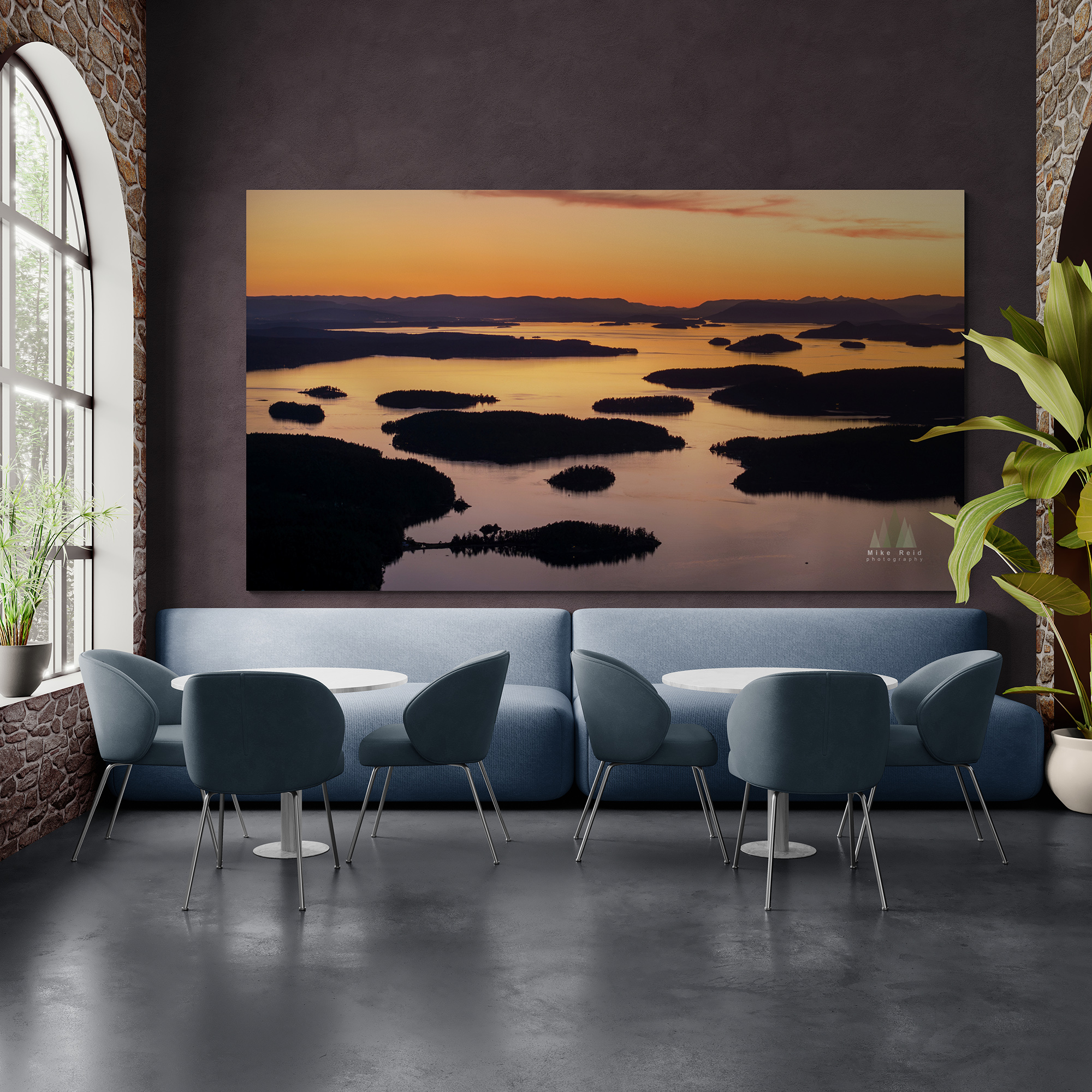 San Juan Islands sunset fine art photograph in a hospitality setting