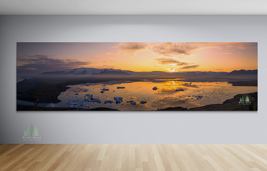 Extremely wide Iceland landscape photographic wall installation concept