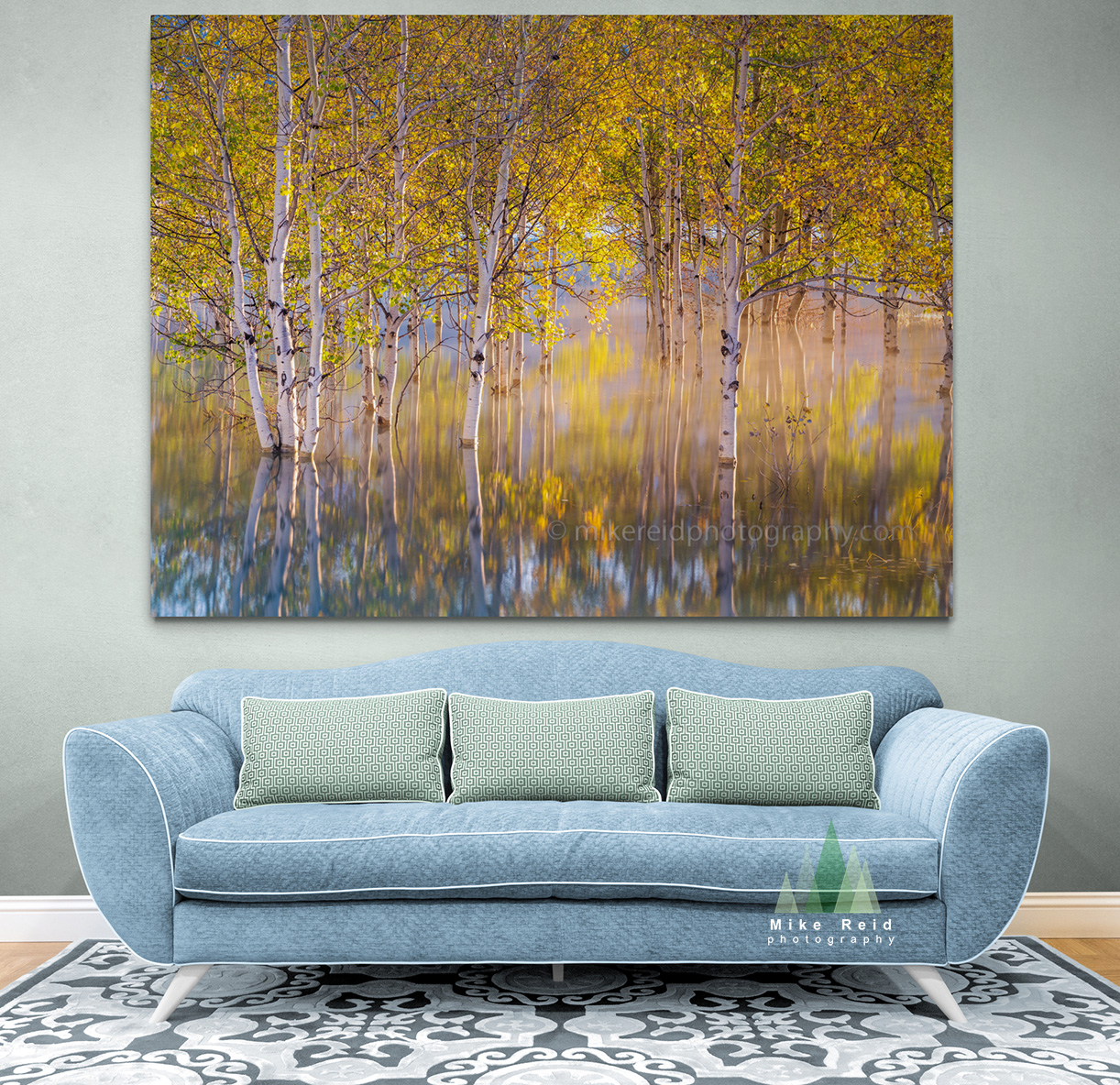 Conceptual living room with autumn foliage reflection fine art photography