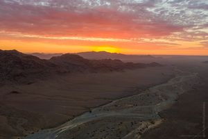 Namibia Drone DJI Mavic Pro 2 Over Hoodia Lodge Sunset Dry Riverbed
