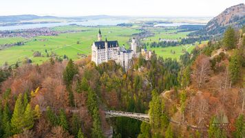 Aerial Castle Neuschwanstein Fall Colors Bridge