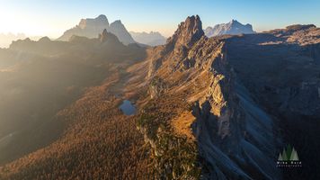 Aerial Italian Dolomites Crado a Lago and Lago Federa Fall Colors Horizontal Pano.jpg default