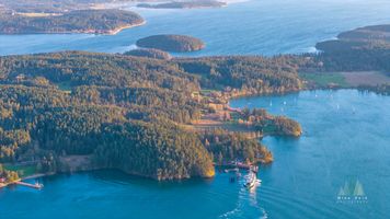 San Juan Islands Aerial Ferry Into Lopez Puget Sound Washington default