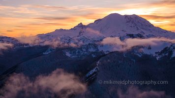 Mount Rainier Aerial Photography Northwest Side Sunset Clouds Perspective Mount Rainier Aerial Photography Northwest Side Sunset Clouds Perspective
