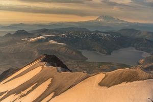 Aerial Mount St Helens Crater and Rainier