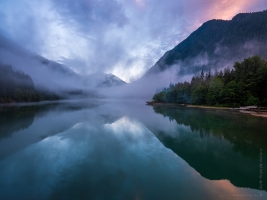 Diablo Lake Reflection Angles in the Fog Wide