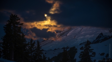 Golden Full Moonlight on Mount Baker