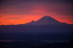 Mount Rainier Photography Burning Skies from Seattle