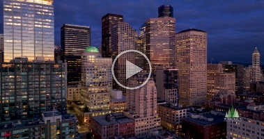 Aerial Seattle Night Skyline and Waterfront 5K