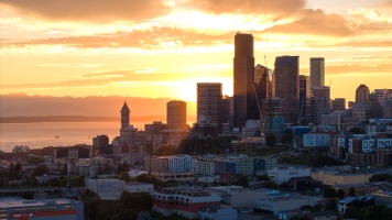 Aerial Seattle Sunset City Backlit Sunrays.jpg