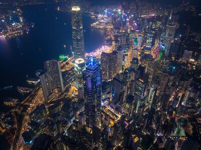 Aerial Hong Kong Center Night Streets and Buildings Financial.jpg default