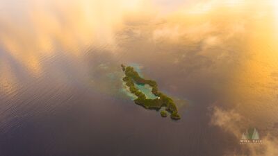 Rufas Island at Sunrise, Raja Ampat Rufas Island sits beneath a broad wash of golden sunrise light near Piaynemo in Raja Ampat, Indonesia. From high above, the tiny forested island and its...